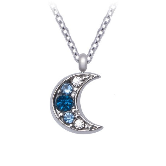 Moon necklace with blue zircon