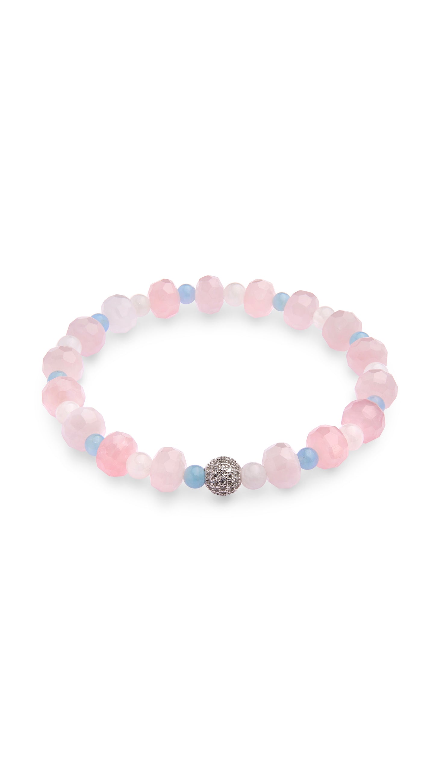 Rose quartz, moonstone, aquamarine