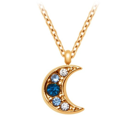 Moon necklace with blue zircon