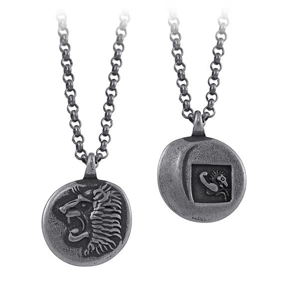 Lion necklace, antique blackened