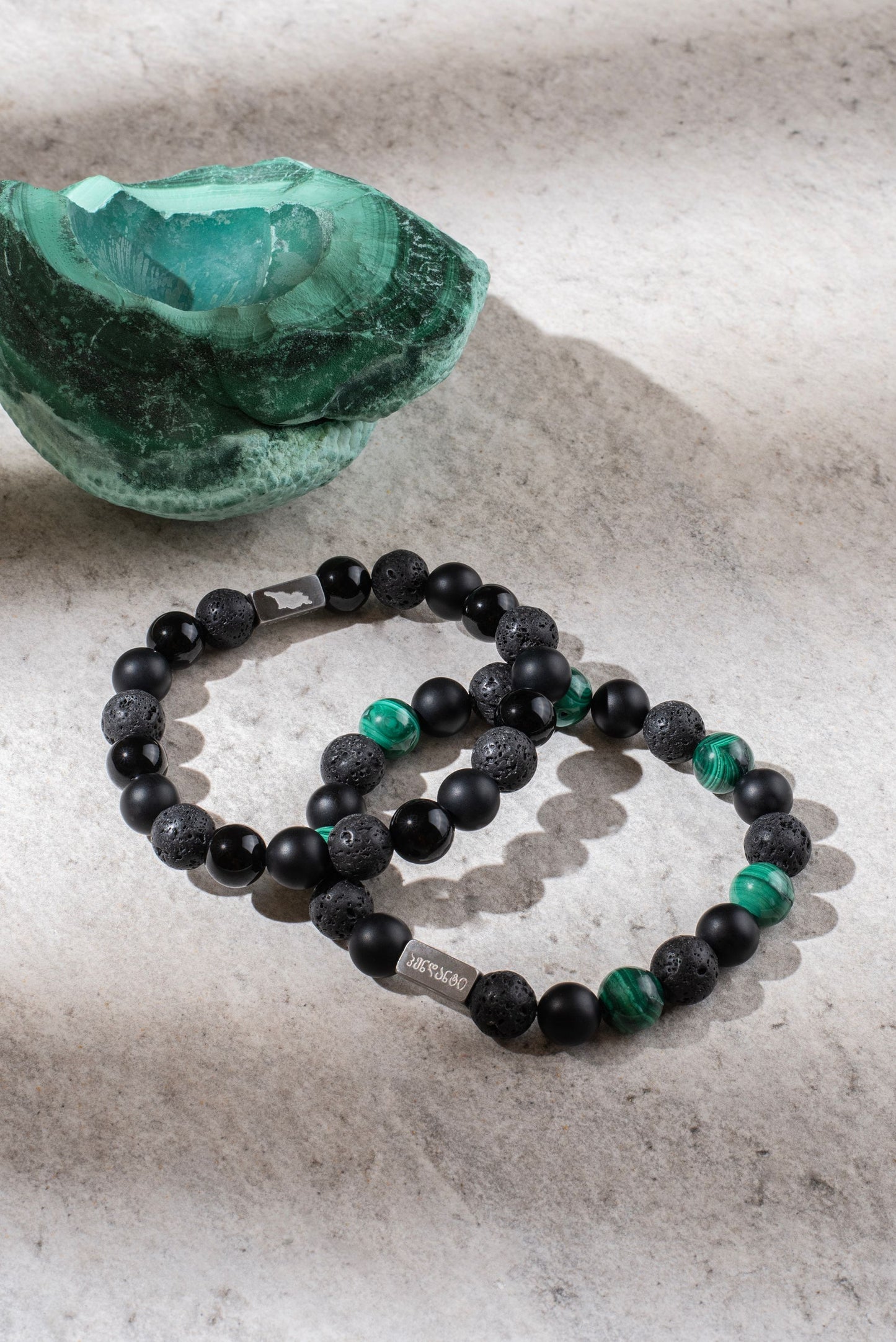 Black tourmaline, malachite, lava stone