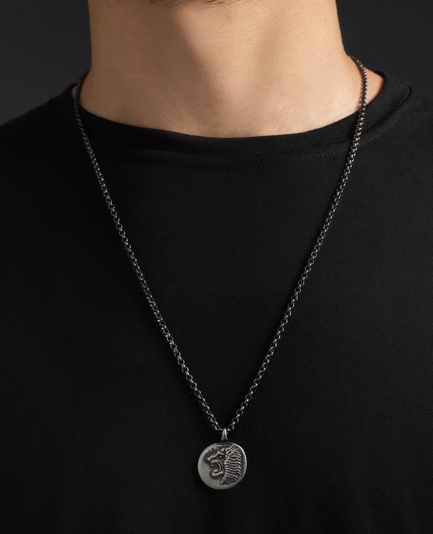 Lion necklace, antique blackened