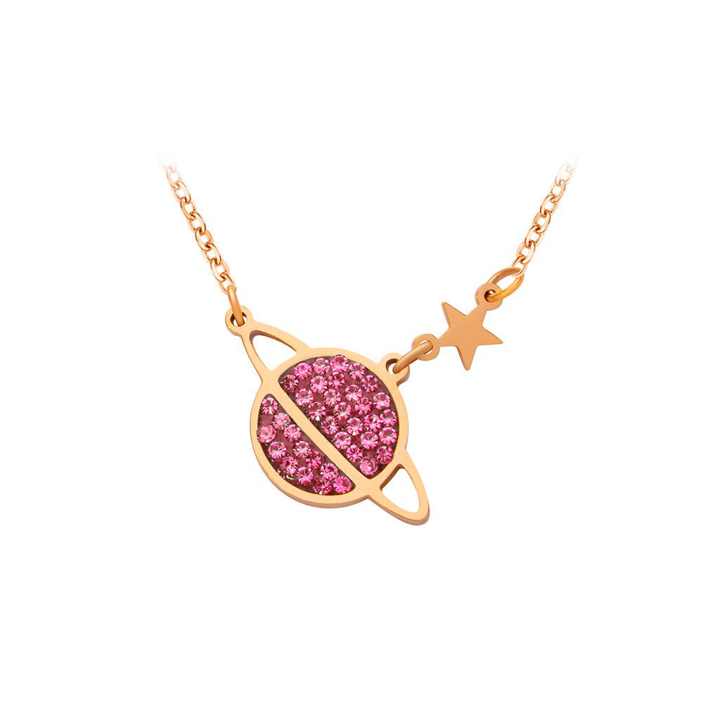 Planet necklace with pink crystals