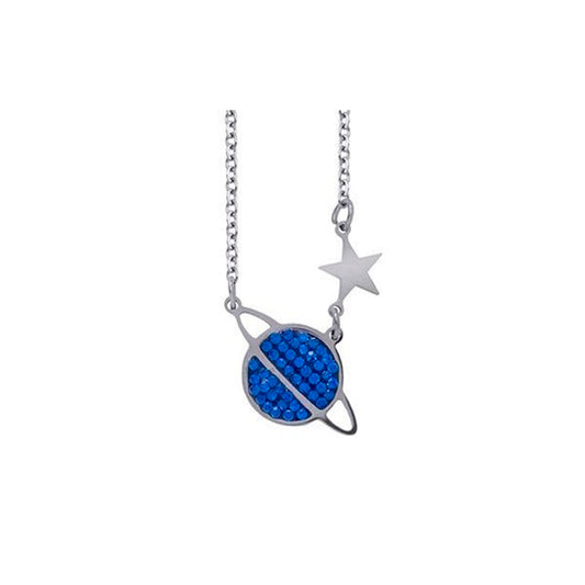 Necklace with planet blue crystals