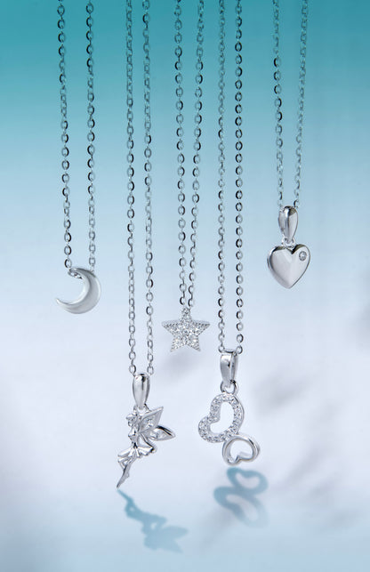 Silver necklace heart with zircon