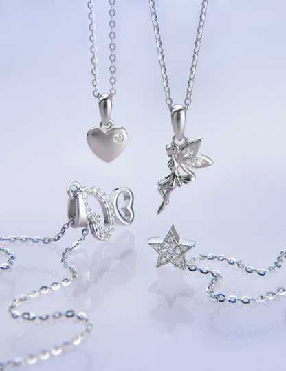 Silver necklace heart with zircon