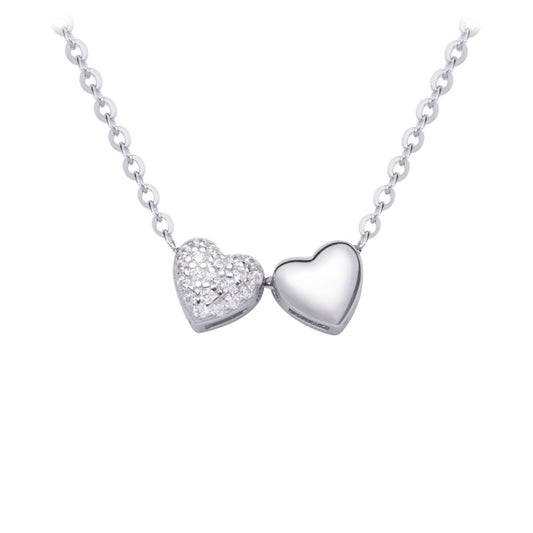 Silver necklace with two hearts