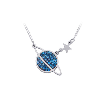 Necklace with planet blue crystals