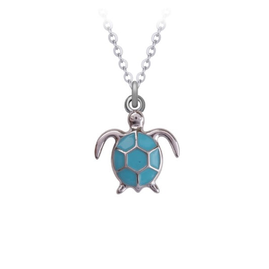 Silver necklace turtle with blue enamel