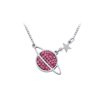 Necklace with planet pink crystals