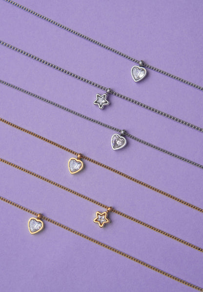 ყელსაბამი გული ვარდისფერი კრისტალით